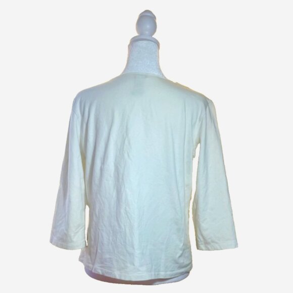 J. Jill Women’s M White 3/4 Sleeve Stretch Shirt Embroidered Flower Top - Picture 2 of 6